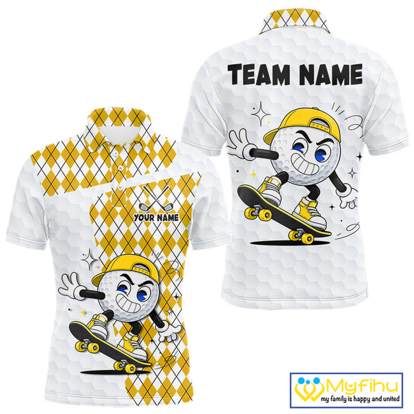 Mens Golf Polo Shirt Argyle Pattern Golf Shirts For Mens Funny Golf Ball Shirtgifts|Yellow NHT864