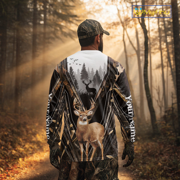 Whitetail Deer Hunting Custom Name Camo Shirt, Deer Hunting Apparel, Hunting Hoodie For Men NHT357