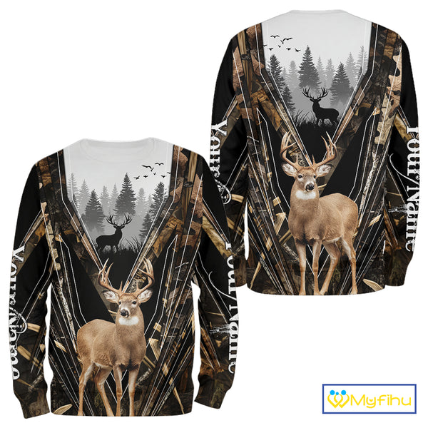Whitetail Deer Hunting Custom Name Camo Shirt, Deer Hunting Apparel, Hunting Hoodie For Men NHT357