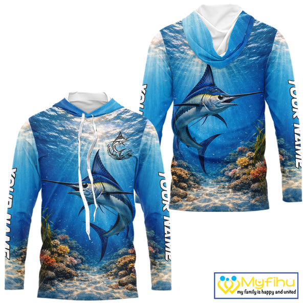 Personalized Offshore Fishing Jerseys, Marlin Fishing Shirts Long Sleeve For Men NHT822