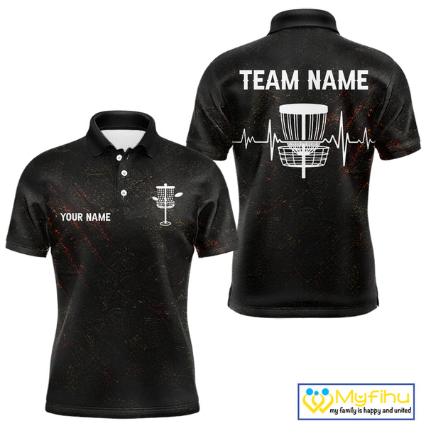 Black Flame Disc Golf Mens Polo Shirts Custom Name Disc Golf Polo Shirts Black Athletic Style NHT834