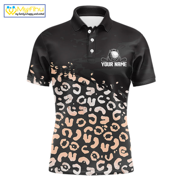 Custom Name Leopard Print Polo Shirt – Stylish Animal Print Golf Polo For Men NHT855