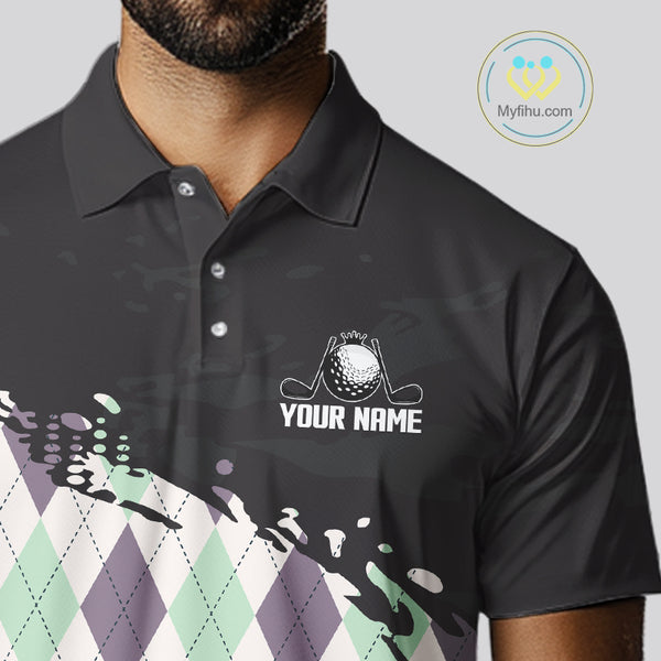 Custom Name Argyle Pattern Print Polo Shirt – Stylish Animal Print Golf Polo For Men NHT857