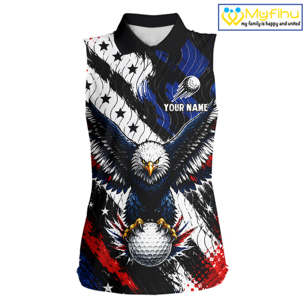 American Flag Eagle Womens Sleeveless Golf Polo Shirts Custom Patriotic Eagle Golf Jersey NHT903
