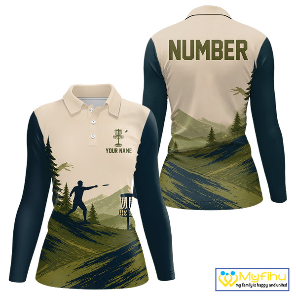 Green Sunset Customized Womens Disc Golf Polo Shirt Number Disc Golf Tops For Women NHT833