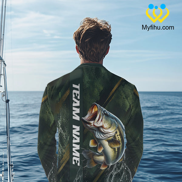 Personalized Bass Fishing Jersey – Green Angler Shirt Custom Name, Fishing Gift For Men NHT874