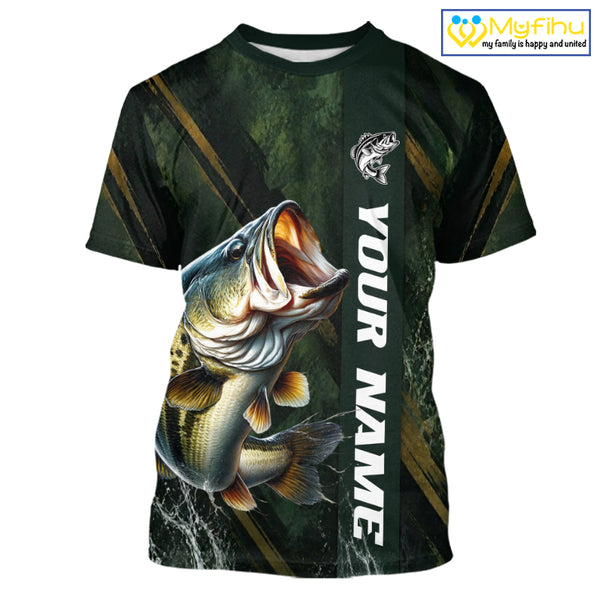 Personalized T-Shirts Bass Fishing Jersey – Green Angler Shirt Custom Name, Fishing Gift For Men NHT874