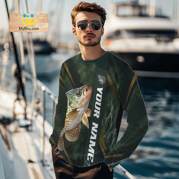 Personalized Crappie Fishing Jersey – Green Angler Shirt Custom Name, Fishing Gift For Men NHT875