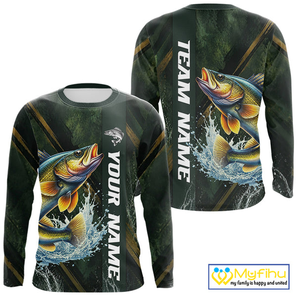 Personalized Walleye Fishing Jersey – Green Angler Shirt Custom Name, Fishing Gift For Men NHT876
