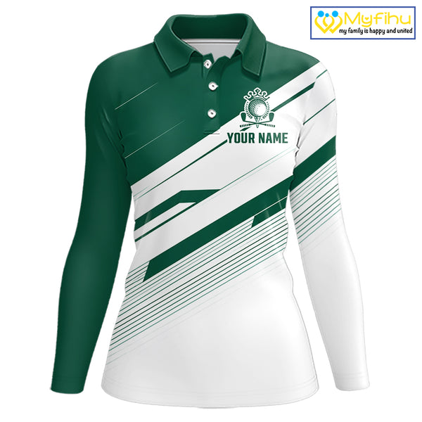 Green And White Womens Golf Polo Shirt Custom Name Golf Shirts For Team Personalized Golf Top NHT882