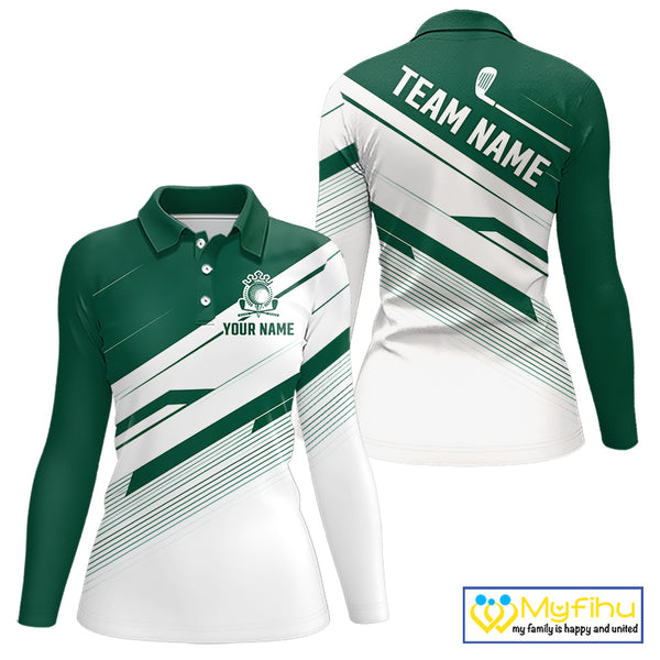 Green And White Womens Golf Polo Shirt Custom Name Golf Shirts For Team Personalized Golf Top NHT882