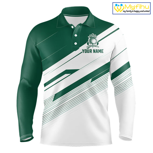Green And White Mens Golf Polo Shirt Custom Name Golf Shirts For Team Personalized Golf Top NHT882
