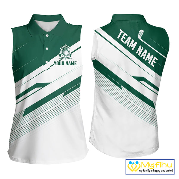 Green And White Sleeveless Womens Golf Polo Shirt Custom Name Golf Shirts For Team Personalized Golf Top NHT882