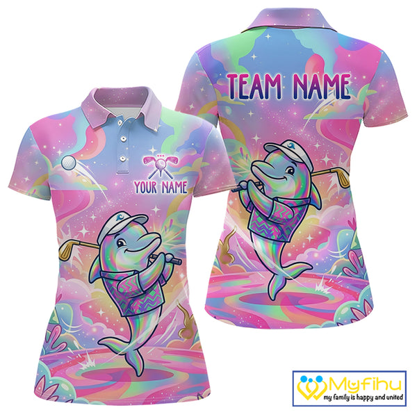 Funny Pastel Dolphin Womens Golf Polo Shirt Custom Ocean Golf Shirt, Polo Gift For Golf Lovers NHT897