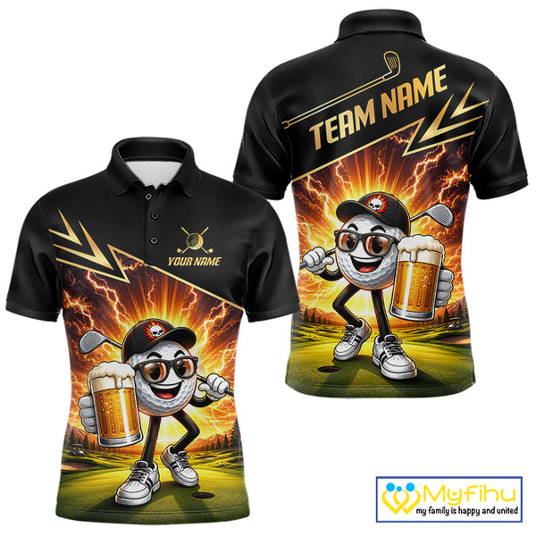 Funny Golf Ball Mens Golf Polo Shirts Custom Golf And Beer Golf Apparel For Golfer NHT899