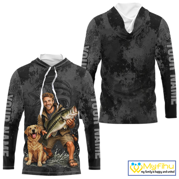 Custom Father's Day Bass Hooded Fishing Shirt With Face, Personalized Custom Photo Funny Fishing Shirt|Gray NHT917