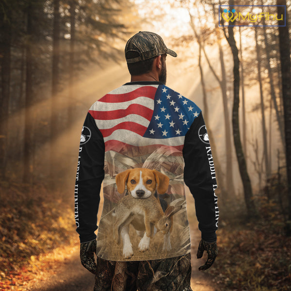 Personalized Rabbit Hunting Shirt 3D All Over Print with Beagle Dog and US Flag Hunting Gift NHT157