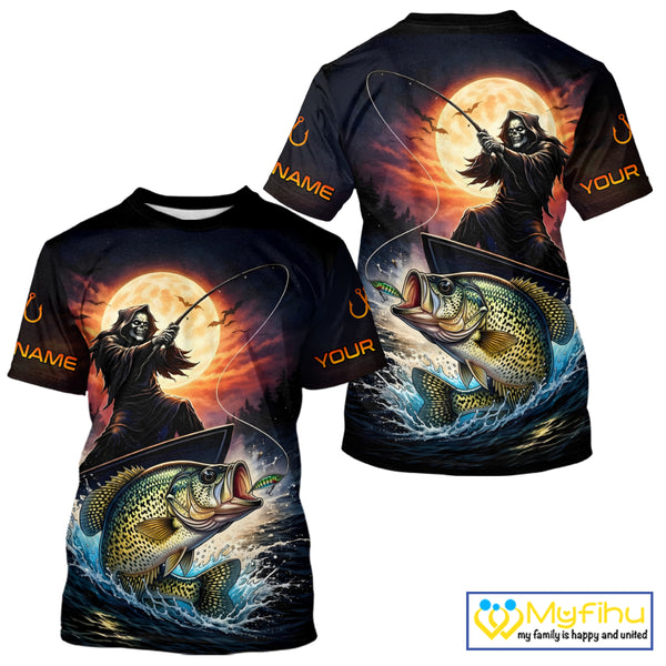 Personalized Fish Reaper Fishing Shirts Jerseys, Fish Reaper Sunset Crappie Fishing Shirts T - Shirt NHT831
