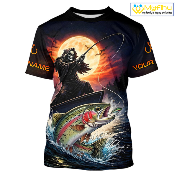 Personalized Fish Reaper Fishing Jerseys, Fish Reaper Sunset Rainbow Trout Fishing Shirts T - Shirt NHT832