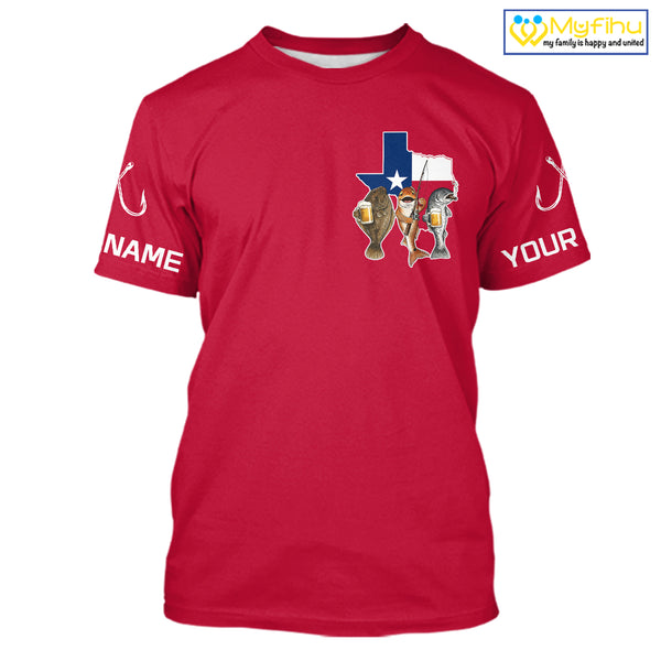 Texas Slam Funny Fishing Redfish, Trout, Flounder Fishing Shirts T - Shirt For Men| Red NHT844