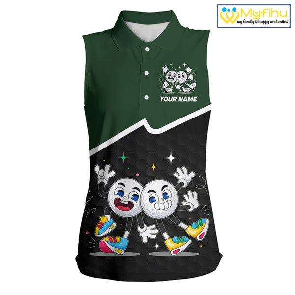 Custom Green And Black Sleeveless Womens Golf Polo Shirt, Custom Golf Balls Team Jerseys NHT865