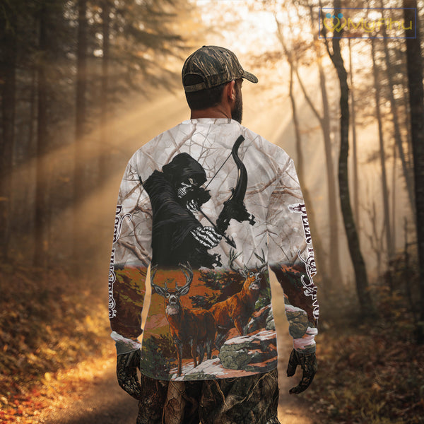 Orange Bowhunting Deer Camouflage Personalized Hunting Bow Grim Reaper Shirt NHT18