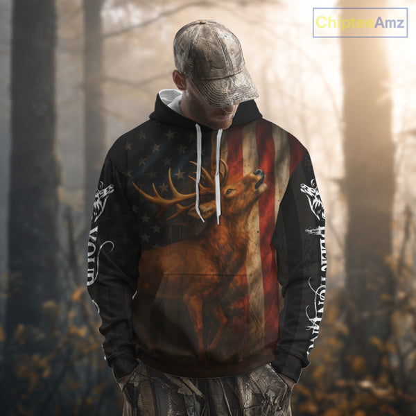 Best Season Deer Hunting Shirt Black with US Flag 3D Custom Name Clothes For Hunters NHT92
