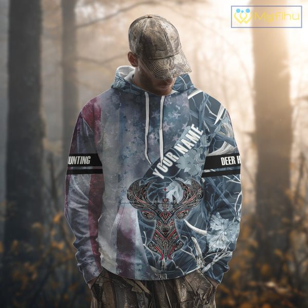 Best Deer Hunting Shirt with US Flag Deer Camo for Hunters, Perfect Hunter Gifts NHT22