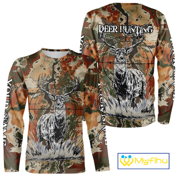 Season Deer Hunting Shirt Brown Green Camo 3D Custom Name Clothes For Hunters NHT91