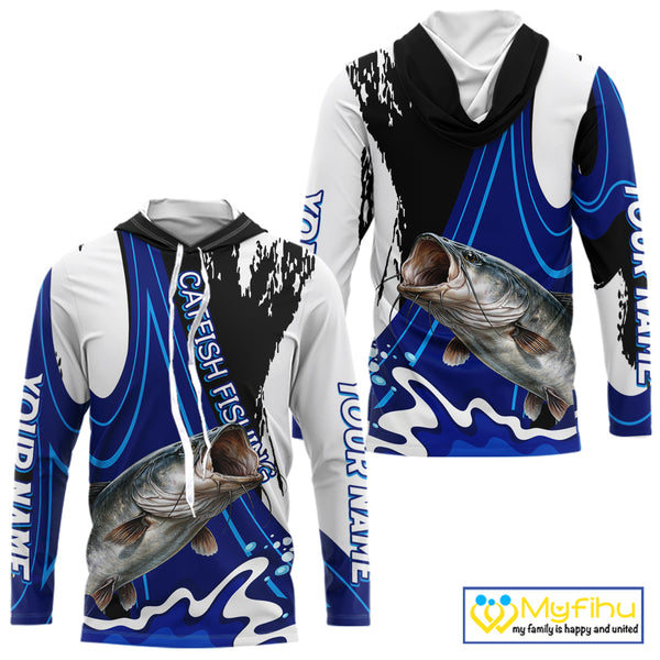 Catfish Fishing Jersey Personalized Name Hooded Fishing Shirt, Angler Tournament Fishing Apparel NHT869