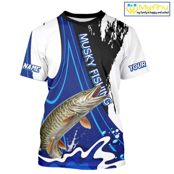 Musky Fishing Jersey Personalized Name Fishing T-Shirts, Angler Tournament Fishing Apparel NHT870