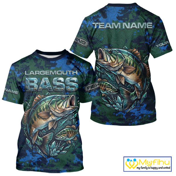 Green Camo Bass Short Sleeve Fishing T-Shirts, Bass Fishing Jersey, Performance Fishing Apparel NHT877