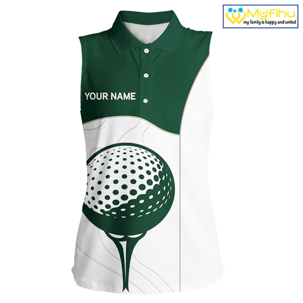 Green White Golf Ball Sleeveless Womens Golf Polo Shirts Custom Golf Clothing For Ladies NHT883