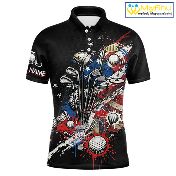 Patriotic Golf Polo Shirt Custom USA Flag Golf Shirt For Men, Golf Apparel Gift For Golfers NHT904