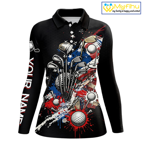 Patriotic Golf Polo Shirt Custom USA Flag Golf Shirt For Womens, Golf Apparel Gift For Golfers NHT904