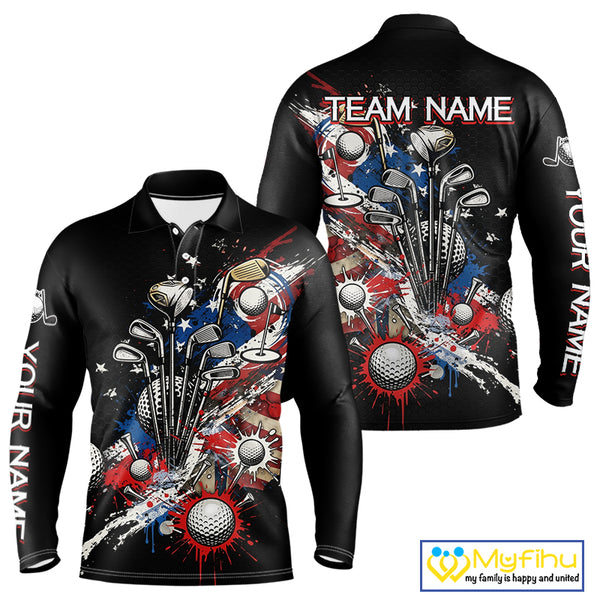 Patriotic Golf Polo Shirt Custom USA Flag Golf Shirt For Men, Golf Apparel Gift For Golfers NHT904