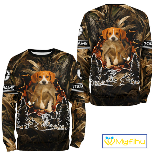 Custom Rabbit Hunting with Beagle Dog 3D Prints Camouflage Shirts, Rabbit Hunting Gifts NHT365