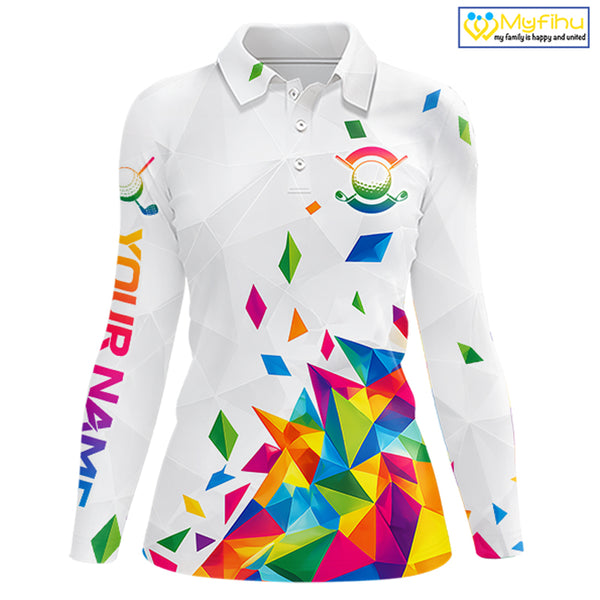 Custom Name Womens Golf Polo Jerseys – Breathable Colorful Geometric Athletic Shirt NHT839