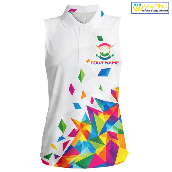 Custom Name Sleeveless Womens Golf Polo Jerseys – Breathable Colorful Geometric Athletic Shirt NHT839