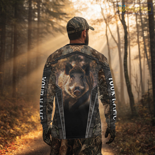 Personalized Wild Boar Hunting Shirt Camouflage Custom Name Hunting Clothes For Hunters NHT177