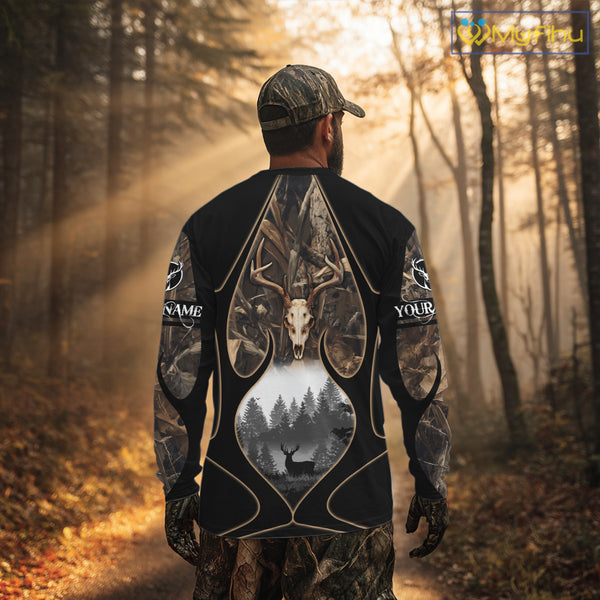 Deer Hunting Shirt 3D All Over Print Skull Deer Personalized Name, Hoodie Hunting For Men NHT363