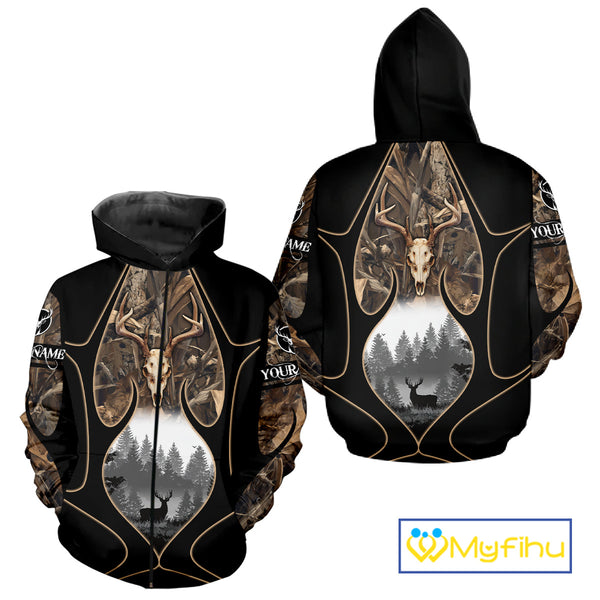 Deer Hunting Shirt 3D All Over Print Skull Deer Personalized Name, Hoodie Hunting For Men NHT363