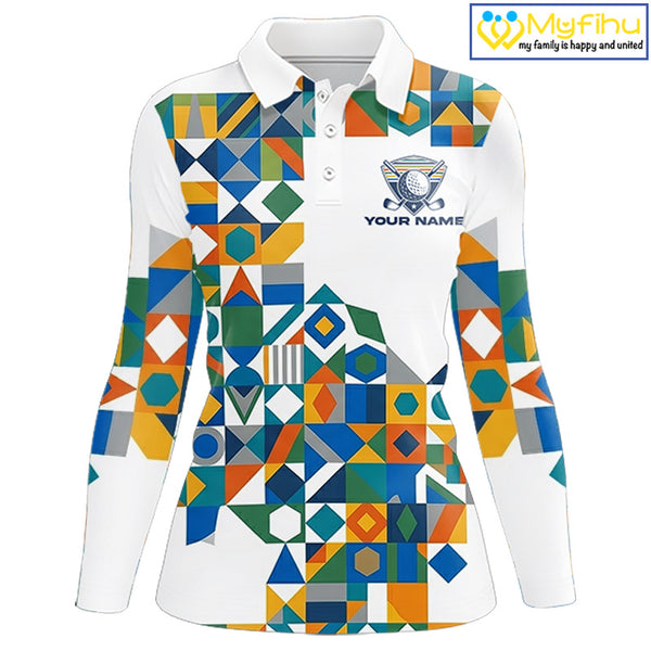 Colorful Geometric Custom Womens Golf Polo Shirts, Golf Jerseys For Golfer NHT840