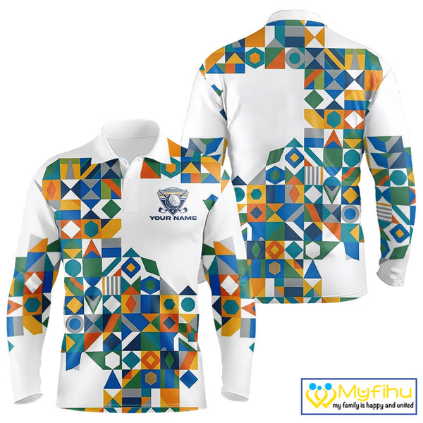 Colorful Geometric Custom Mens Golf Polo Shirts, Golf Jerseys For Golfer NHT840