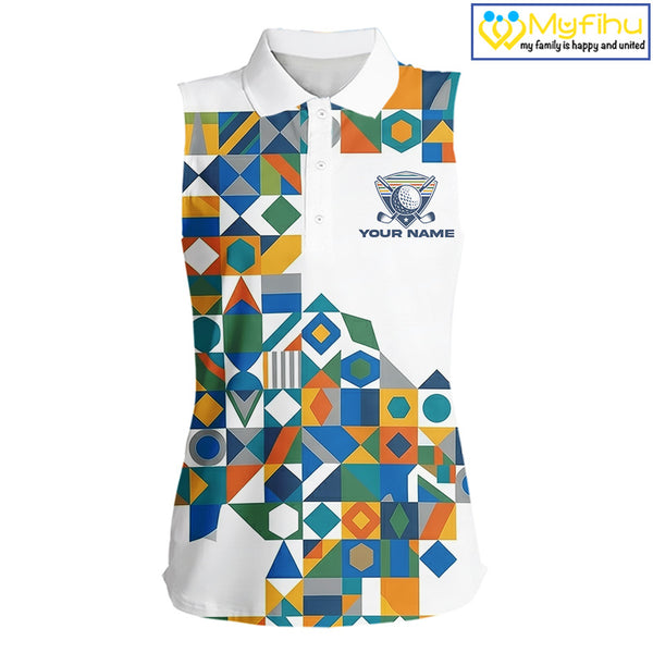 Colorful Geometric Custom Sleeveless Womens Golf Polo Shirts, Golf Jerseys For Golfer NHT840