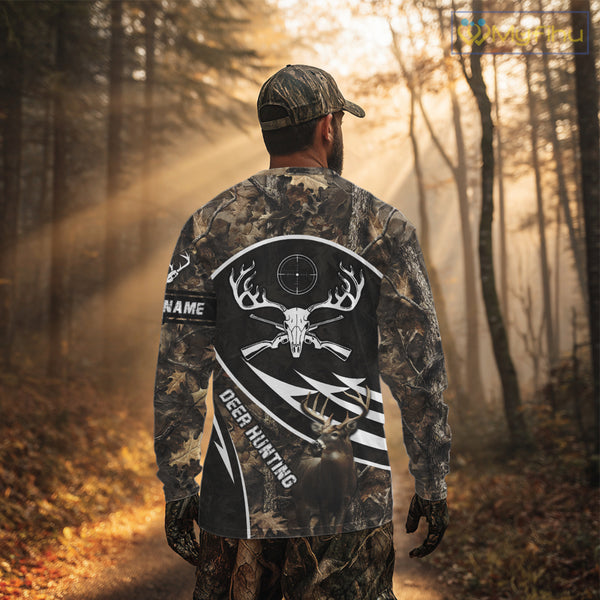 Skull Deer Hunting Hoodie and Sweatshirt – Brown Camo Gear with Custom Name for Hunters NHT345