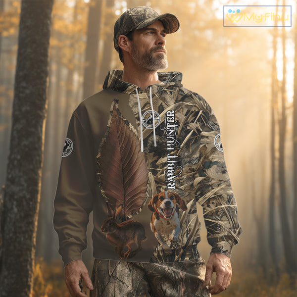 Custom Brown Camo 3D All Over Printed Rabbit Hunting Shirt With Beagle Dog, Hunting Gift NHT224