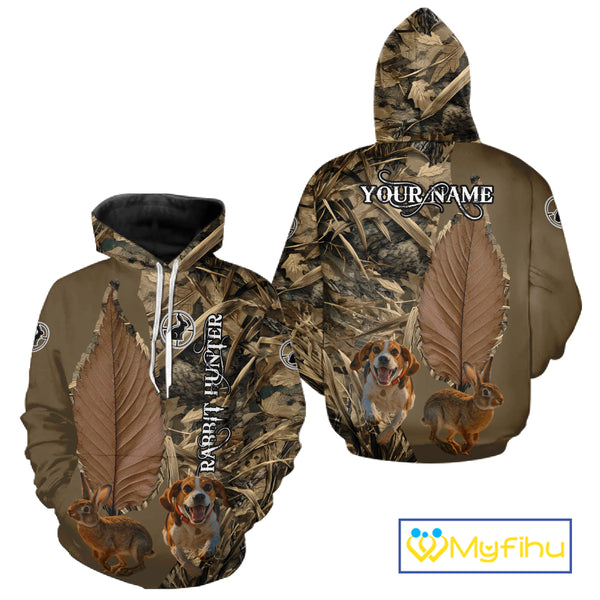 Custom Brown Camo 3D All Over Printed Rabbit Hunting Shirt With Beagle Dog, Hunting Gift NHT224