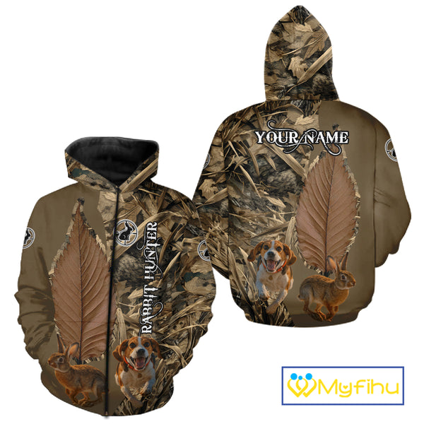 Custom Brown Camo 3D All Over Printed Rabbit Hunting Shirt With Beagle Dog, Hunting Gift NHT224