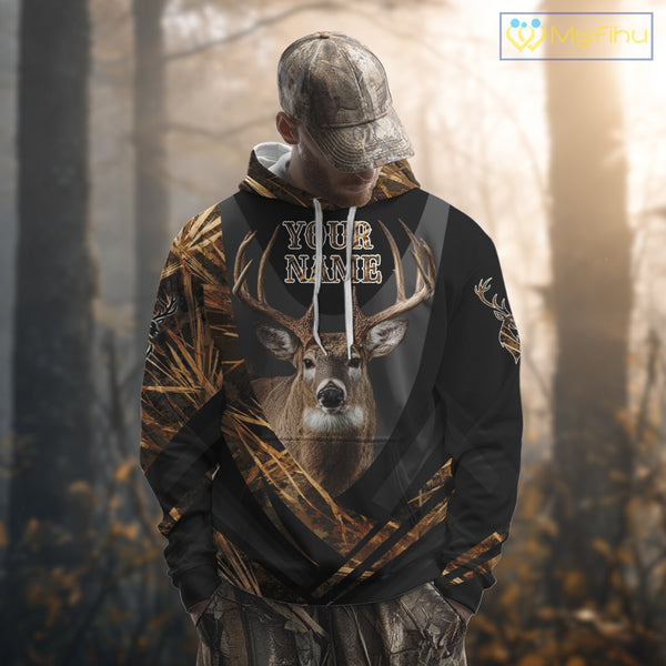 Deer Hunting Shirt Black Camo Brown 3D Custom Name, Season Deer Hunting, Deer Hunting Gift NHT139